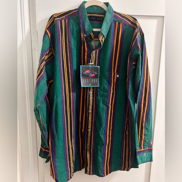 NWT Vintage Santana Striped Button-Up Shirt - Picture 1 of 7